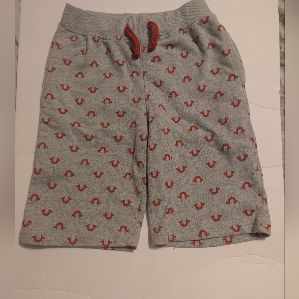 True Religion Kids Sz-7 Gray Sweat Shorts with Red LOGO Pattern